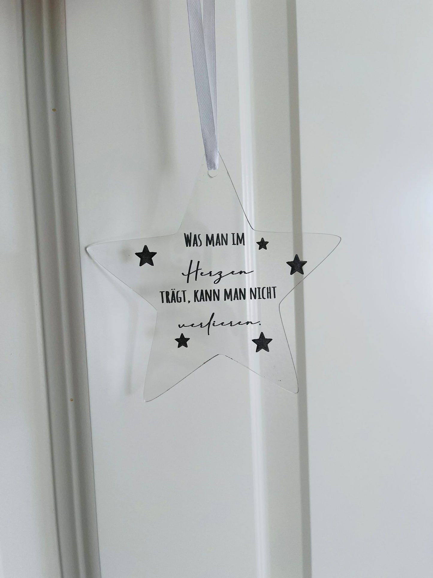 Acryl Stern transparent Fehlgeburt Sternenkind Trauer Verlust Familie Weihnachtsbaum Weihnachten Oma Opa Mama Papa Was man im Herzen trägt
