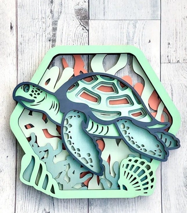 3D Meerestiere Pinguin Wal Delfin Krabbe Oktopus Schildkröte aus Holz für Kinderzimmer Mandala Lasercut