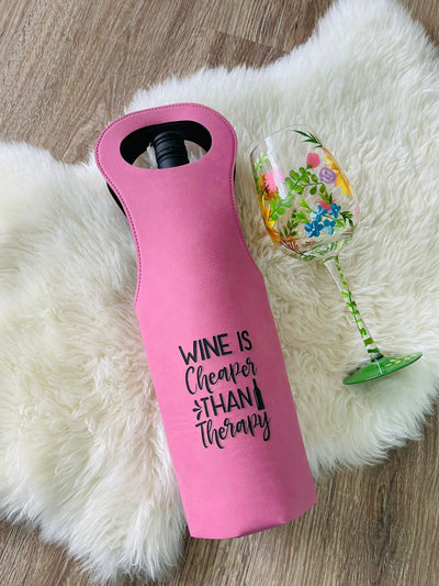 Weintasche aus veganem Leder Kunstleder Geschenk Wein Pink Tussi Braun Männer Party Sprüche Alkohol Getränkehalter