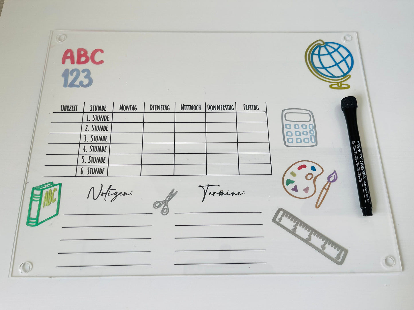 7 Designs Stundenplan abwaschbar Acrylglas A3 Grundschule