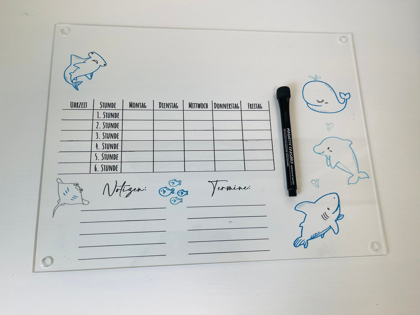 7 Designs Stundenplan abwaschbar Acrylglas A3 Grundschule