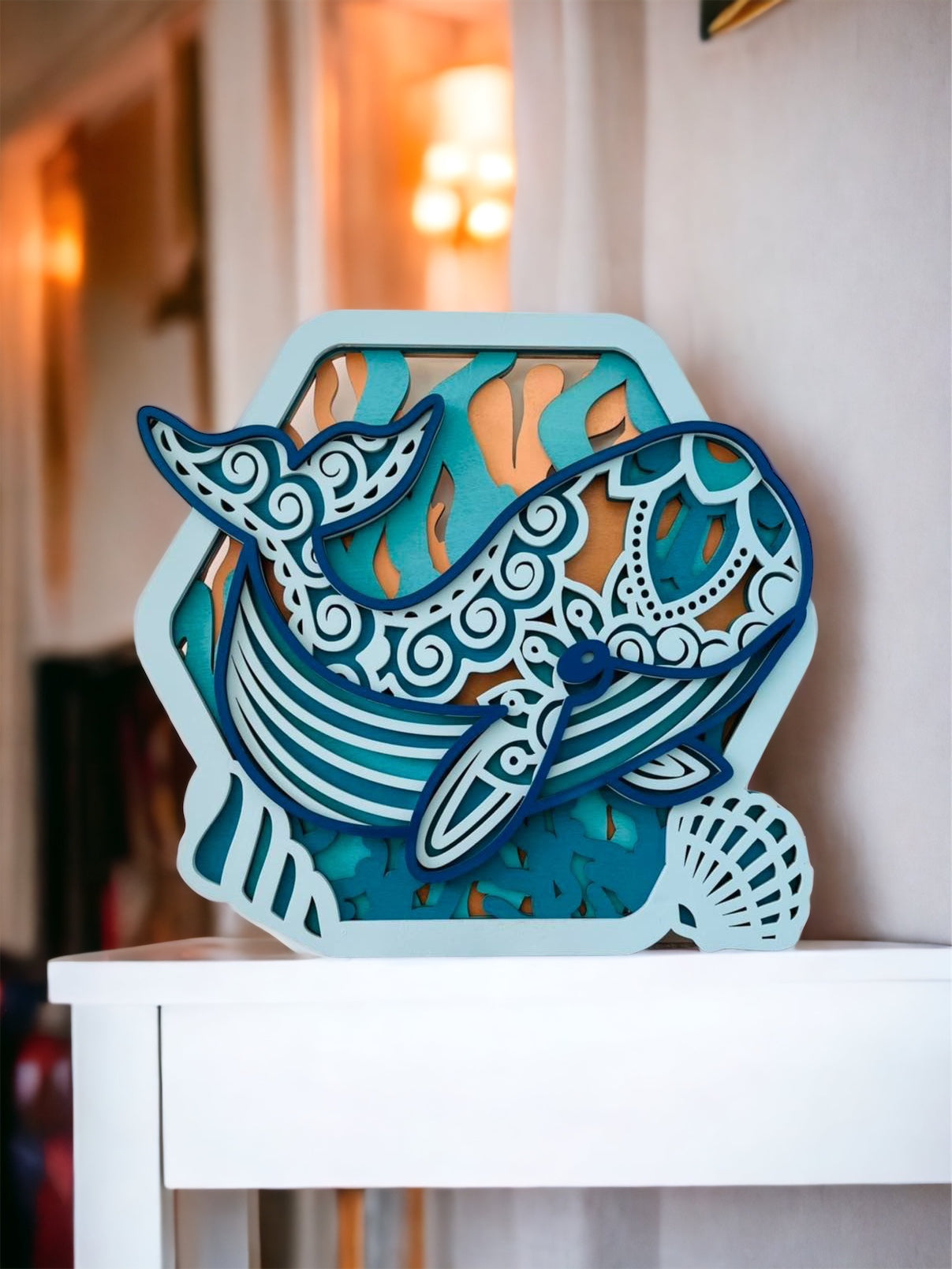 3D Meerestiere Pinguin Wal Delfin Krabbe Oktopus Schildkröte aus Holz für Kinderzimmer Mandala Lasercut