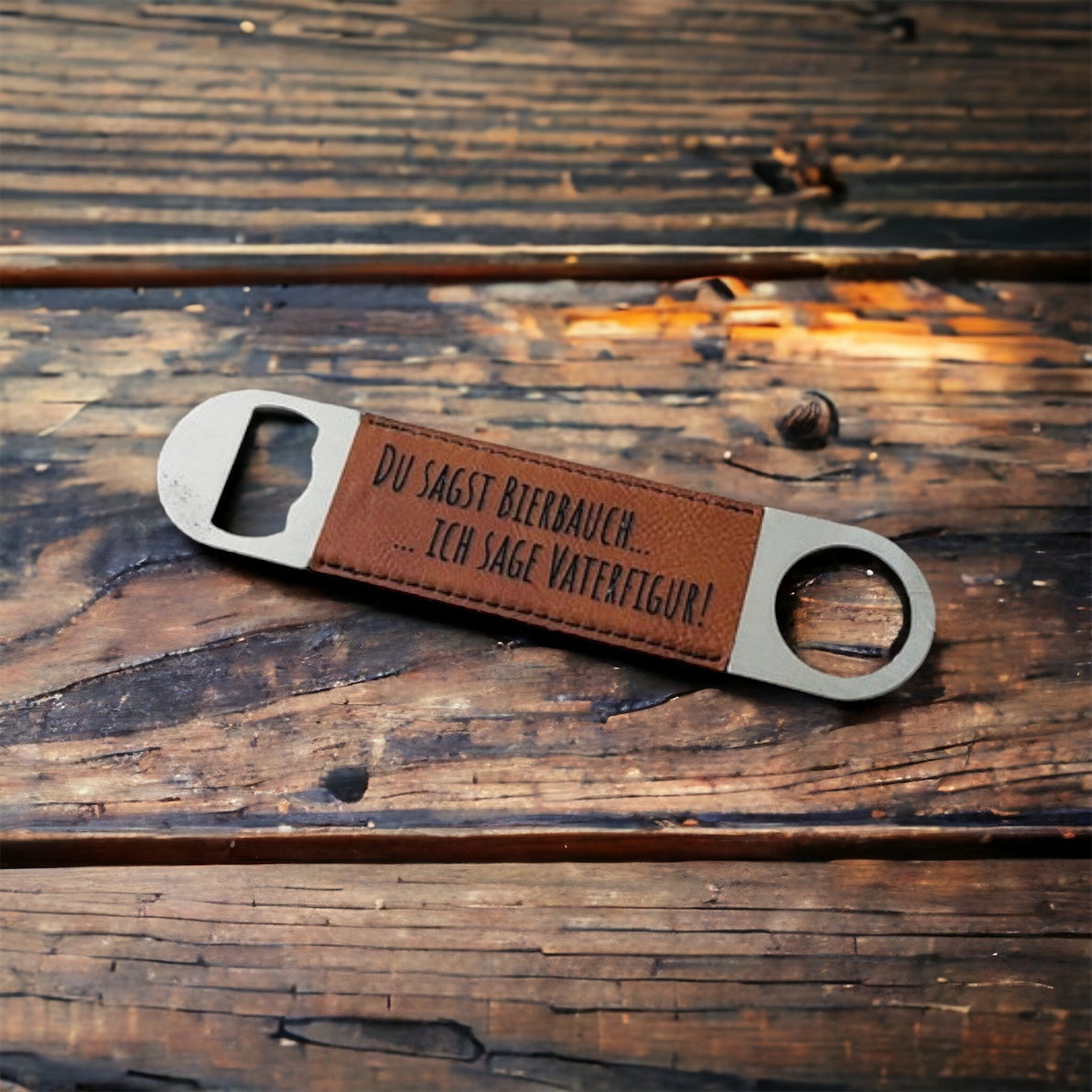 Flaschenöffner Vatertag Papa Edelstahl Leder personalisiert Geschenk Vater