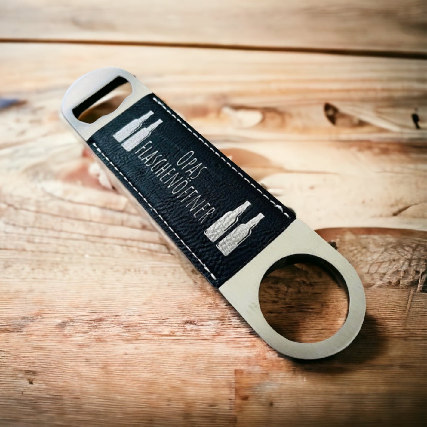 Flaschenöffner Vatertag Papa Edelstahl Leder personalisiert Geschenk Vater